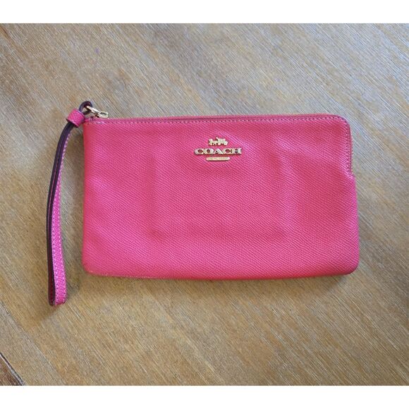 COACH Large Corner Zip Wristlet Wallet Pink Leather w Gold Hardware AUTHENTIC - Picture 1 of 3